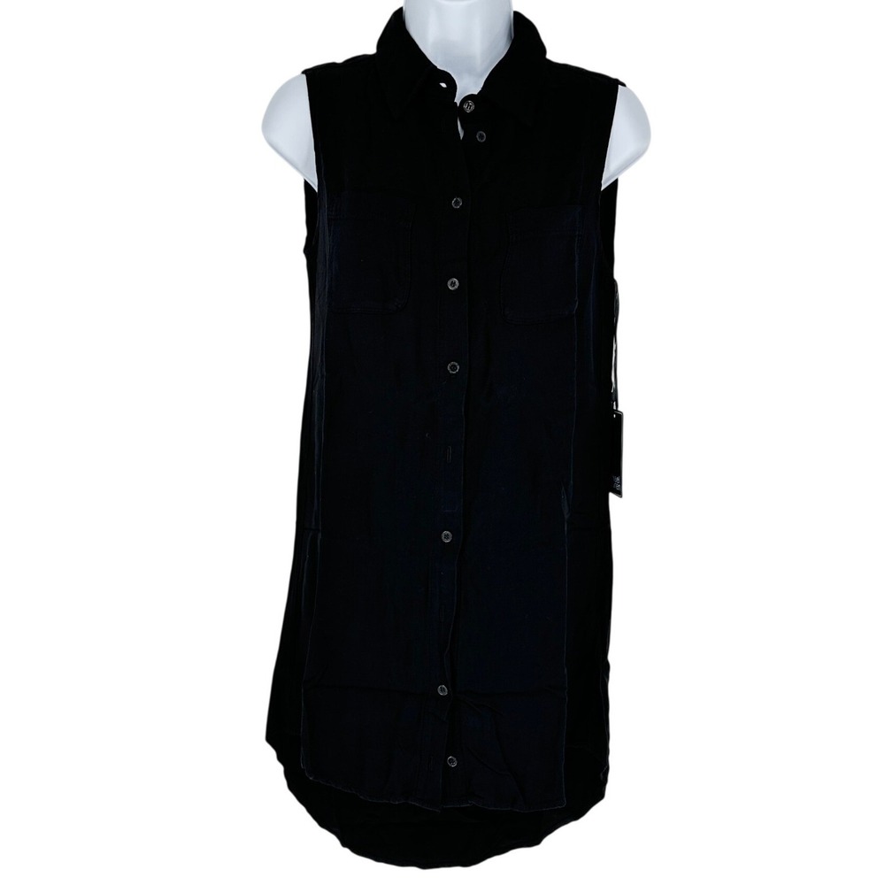 Michael Lauren Samson Sleeveless Button Up Tunic Shirt Womens XS Black